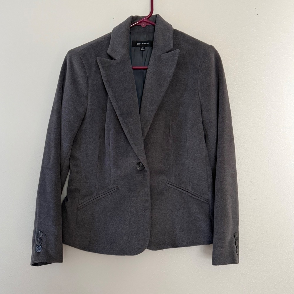 Jones New York Petite Blazer Charcoal Grey Single Button Jacket Size 8P